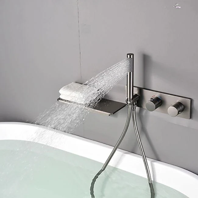 Modern Bath Filler Trim Brass Knob Handles with Hand Shower Waterfall Wall Mount Tap -Bathlova