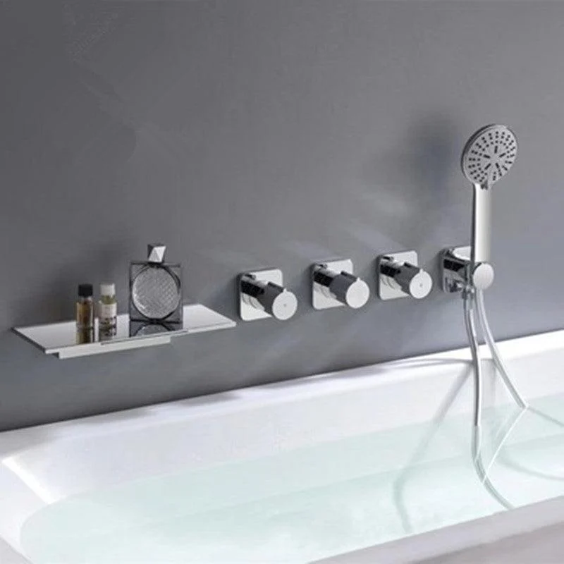 Modern Bath Filler Trim Brass Knob Handles with Hand Shower Waterfall Wall Mount Tap -Bathlova