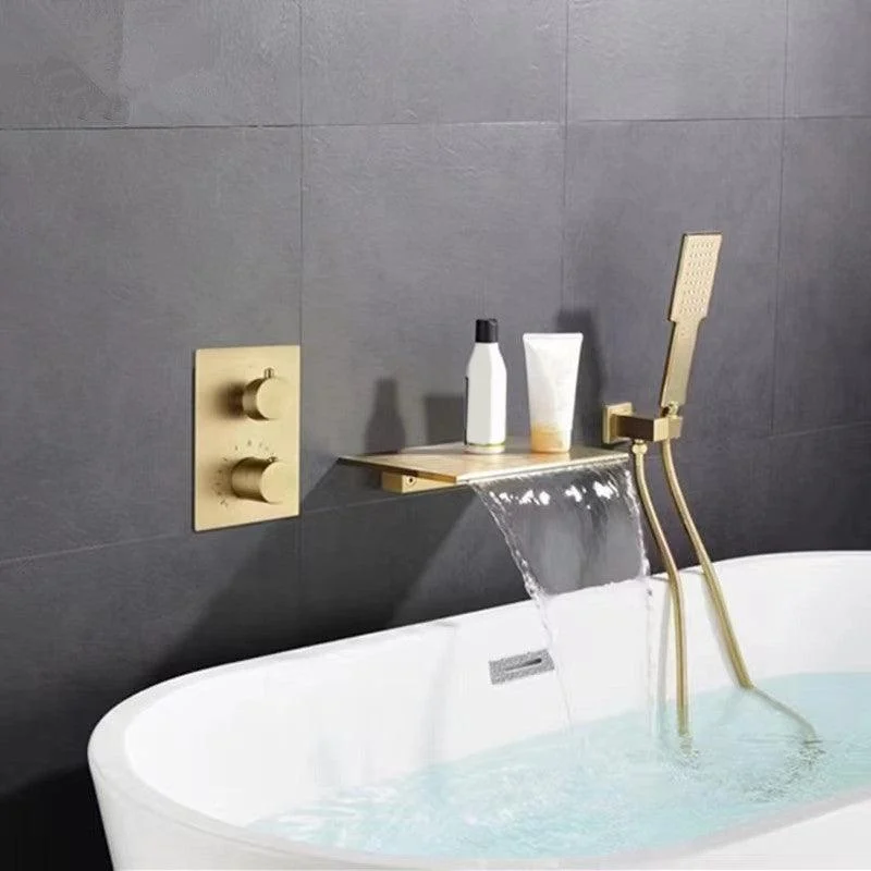 Modern Bath Filler Trim Brass Knob Handles with Hand Shower Waterfall Wall Mount Tap -Bathlova