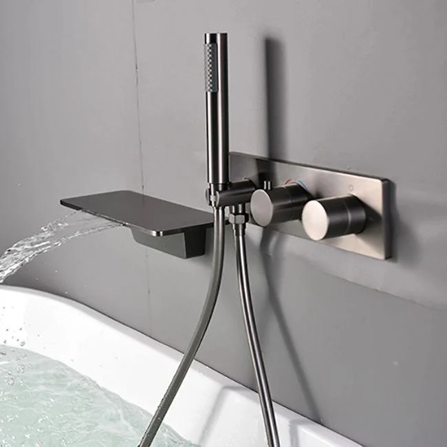 Modern Bath Filler Trim Copper Knob Handles with Handshower Wall Mounted Tub Filler -Bathlova