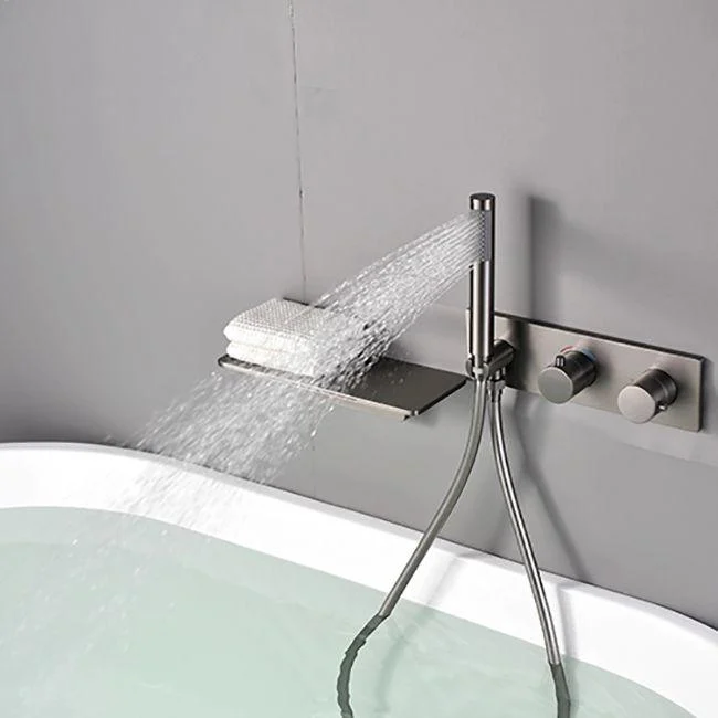 Modern Bath Filler Trim Copper Knob Handles with Handshower Wall Mounted Tub Filler -Bathlova