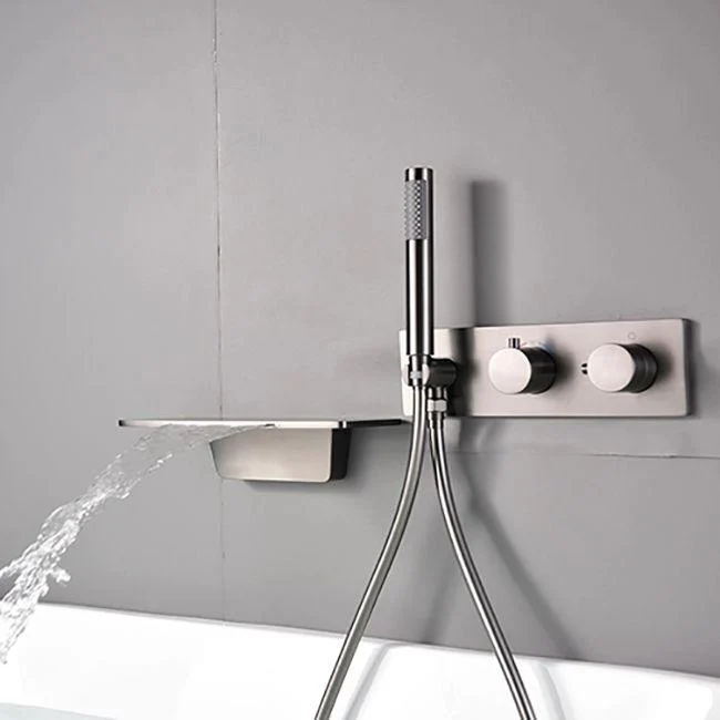 Modern Bath Filler Trim Copper Knob Handles with Handshower Wall Mounted Tub Filler -Bathlova