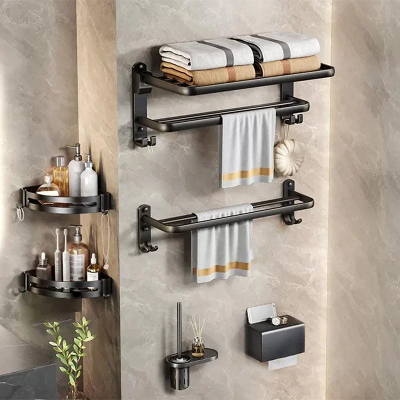 Modern Bath Hardware Set Black Bath Shelf Paper Holder Bathroom Accessory Kit -Bathlova