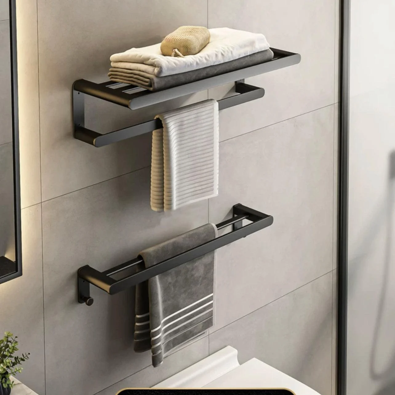 Modern Bath Hardware Set Black Towel Bar Bath Shelf Bathroom Hardware Set -Bathlova