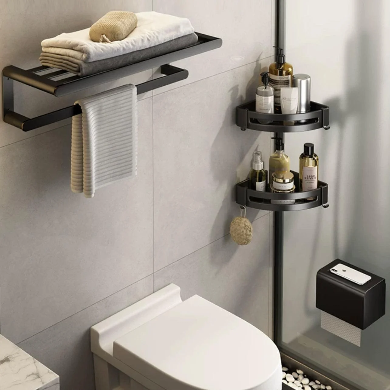 Modern Bath Hardware Set Black Towel Bar Bath Shelf Bathroom Hardware Set -Bathlova