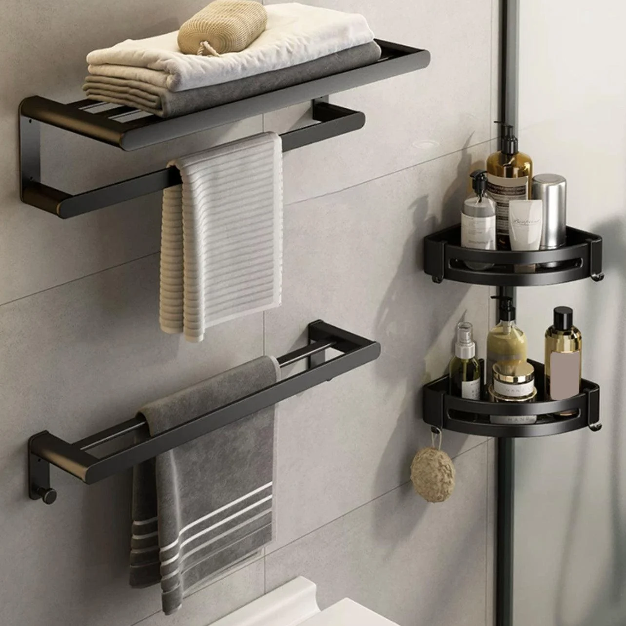 Modern Bath Hardware Set Black Towel Bar Bath Shelf Bathroom Hardware Set -Bathlova