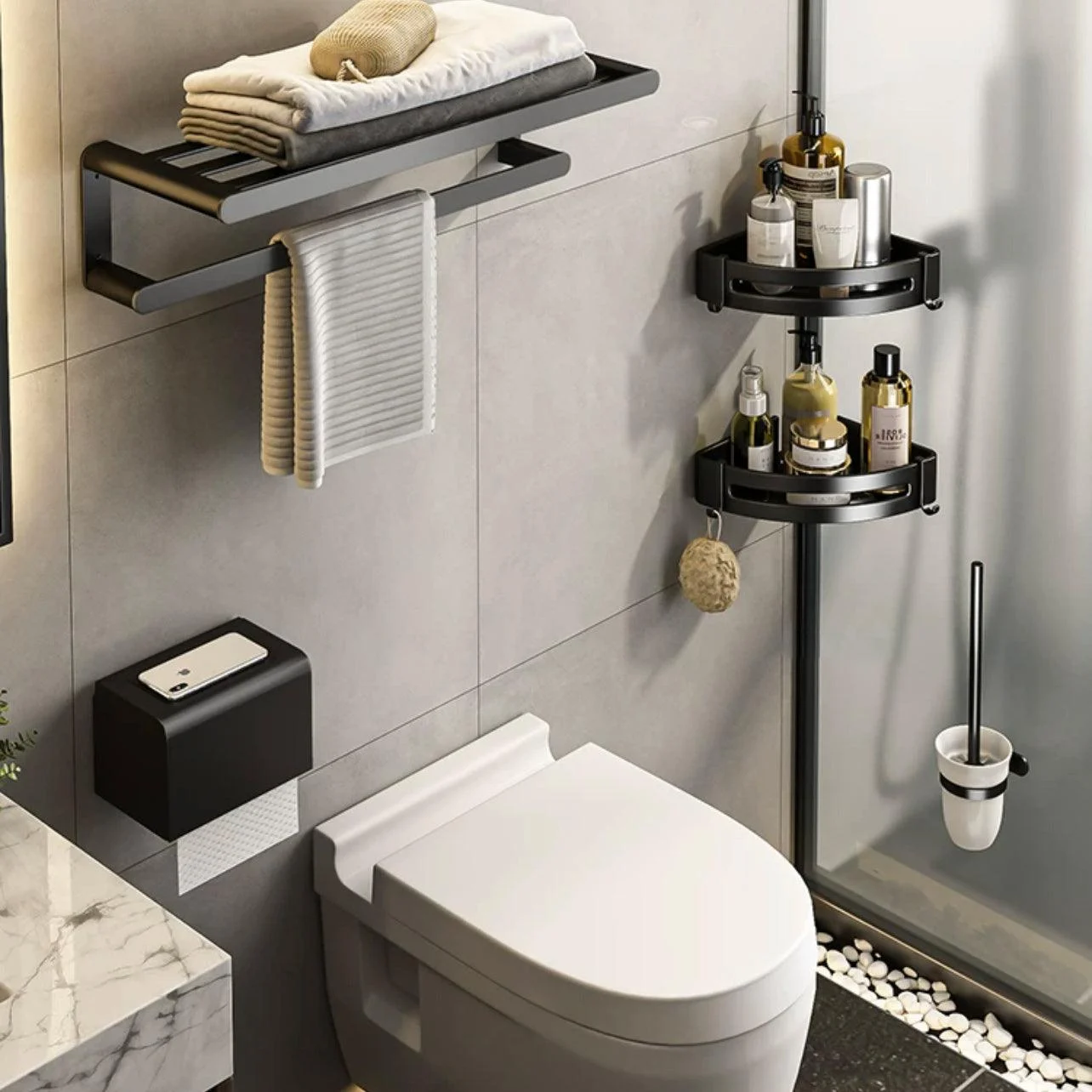 Modern Bath Hardware Set Black Towel Bar Bath Shelf Bathroom Hardware Set -Bathlova