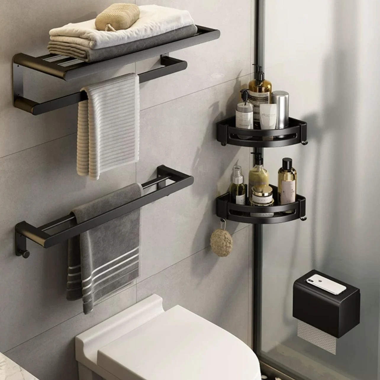 Modern Bath Hardware Set Black Towel Bar Bath Shelf Bathroom Hardware Set -Bathlova