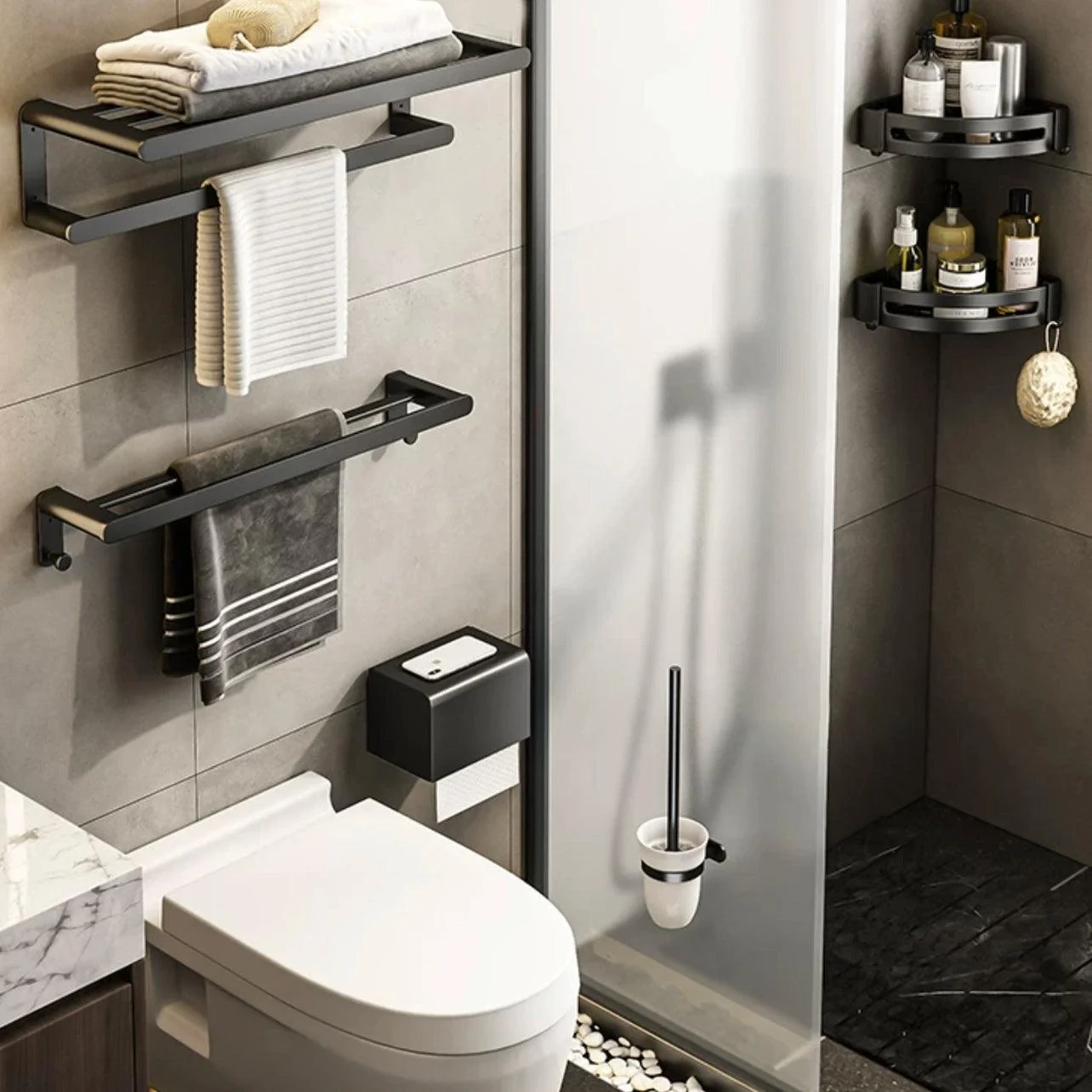 Modern Bath Hardware Set Black Towel Bar Bath Shelf Bathroom Hardware Set -Bathlova