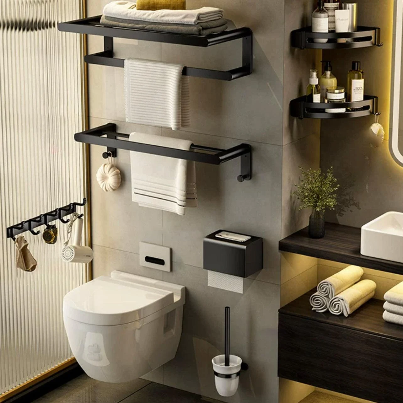 Modern Bath Hardware Set Black Towel Bar Bath Shelf Bathroom Hardware Set -Bathlova