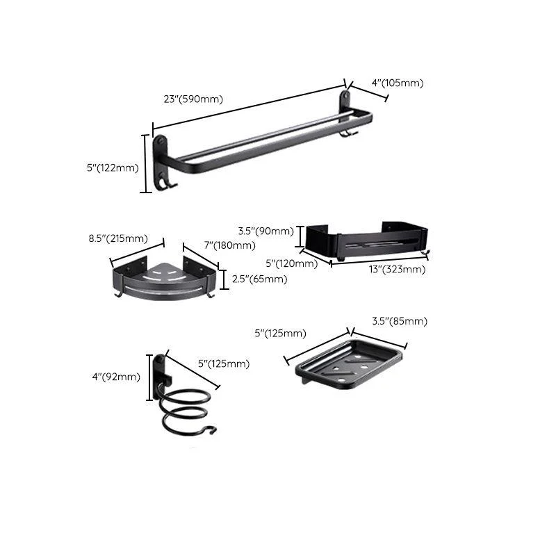 Modern Bath Hardware Set Black Towel Bar Paper Holder Bathroom Accessory Kit -Bathlova