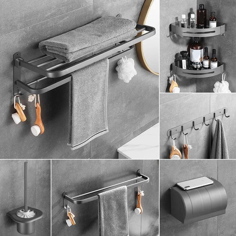 Modern Bath Hardware Set in Stainless Steel Matte Gray Robe Hooks/Towel Bar -Bathlova