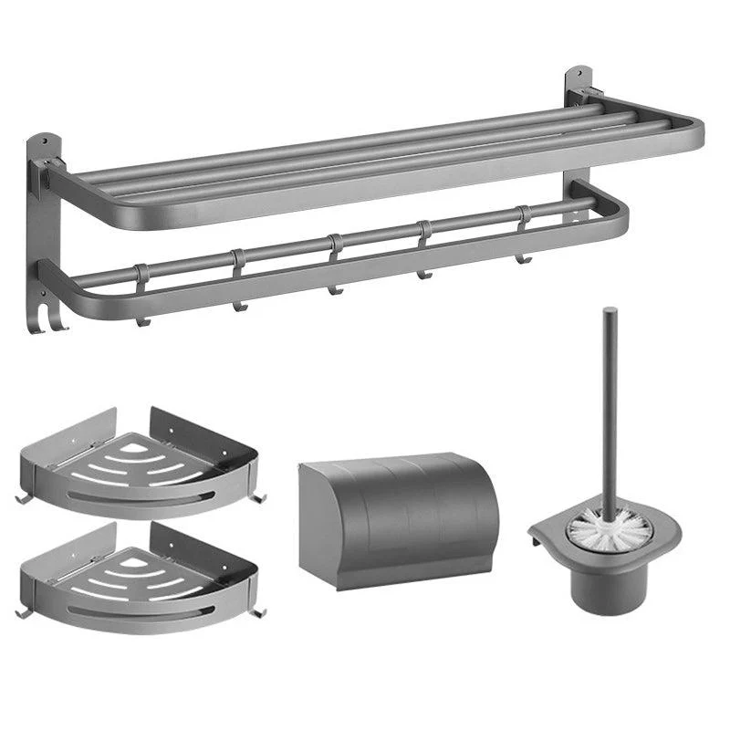 Modern Bath Hardware Set in Stainless Steel Matte Gray Robe Hooks/Towel Bar -Bathlova