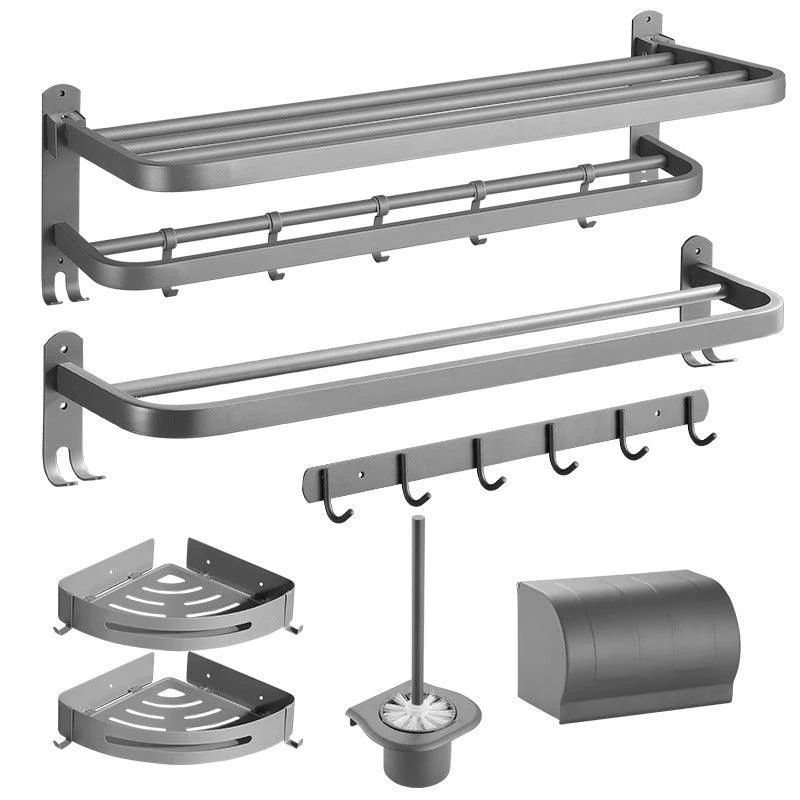 Modern Bath Hardware Set in Stainless Steel Matte Gray Robe Hooks/Towel Bar -Bathlova