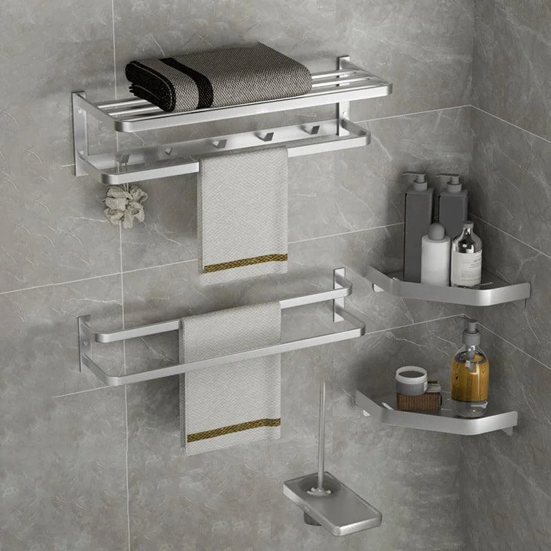 Modern Bath Hardware Set Silver Bath Shelf Towel Bar Bathroom Accessory Kit -Bathlova