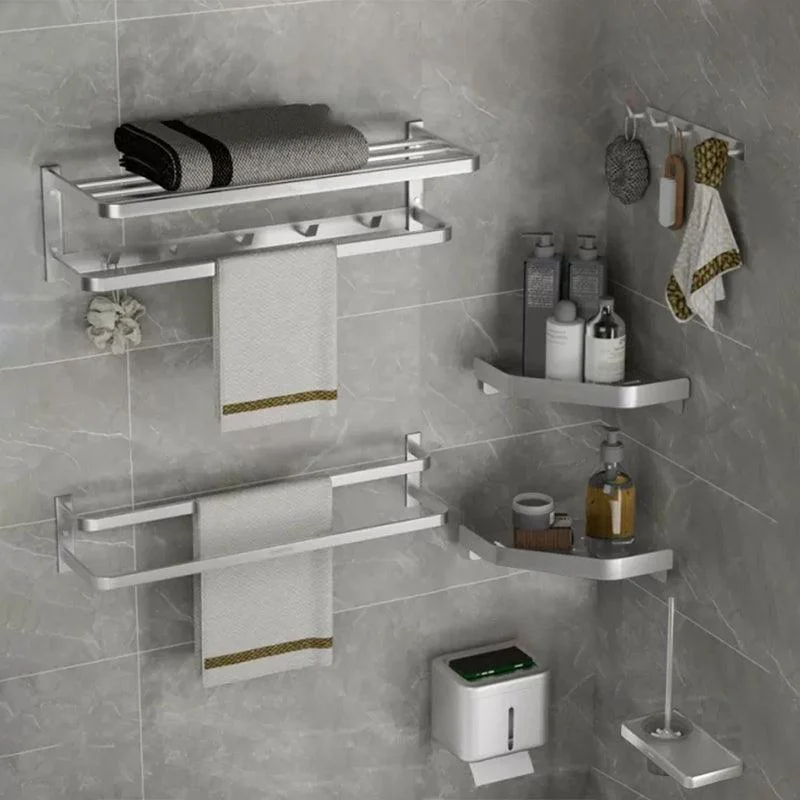 Modern Bath Hardware Set Silver Bath Shelf Towel Bar Bathroom Accessory Kit -Bathlova