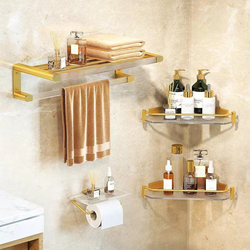 Modern Bath Hardware Set Towel Bar Bath Shelf Grey/Gold Bathroom Hardware Set -Bathlova