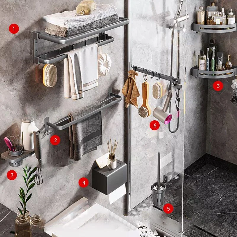 Modern Bathroom Accessories Hardware Set Grey Towel Bar Bath Shelf Bath Hardware Set -Bathlova