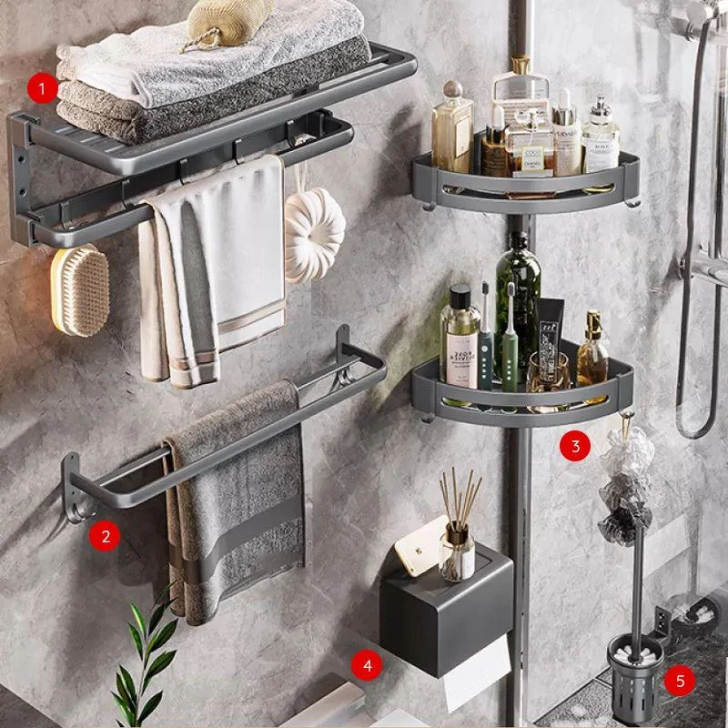 Modern Bathroom Accessories Hardware Set Grey Towel Bar Bath Shelf Bath Hardware Set -Bathlova