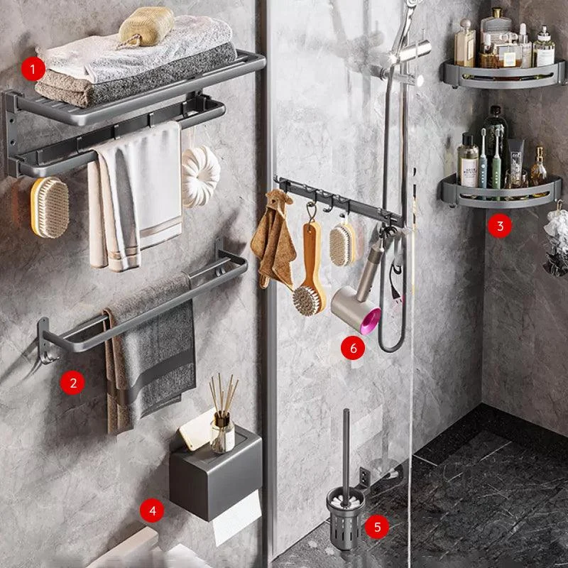 Modern Bathroom Accessories Hardware Set Grey Towel Bar Bath Shelf Bath Hardware Set -Bathlova