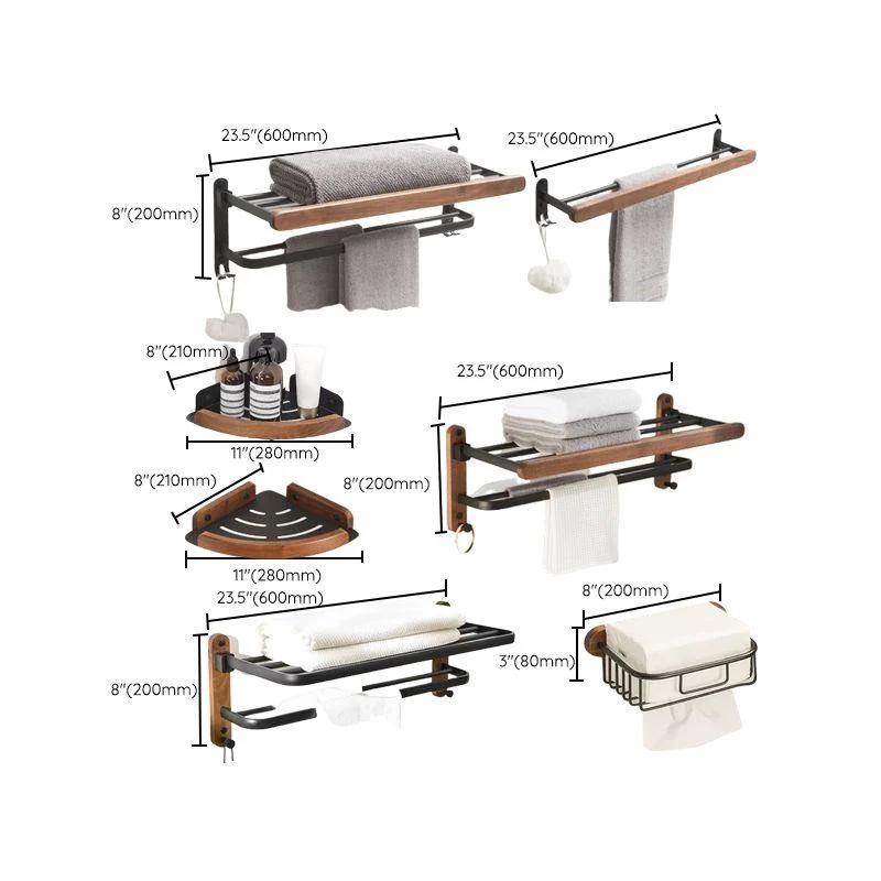 Modern Bathroom Accessory Kit Aluminum & Wood Bath Hardware Set -Bathlova