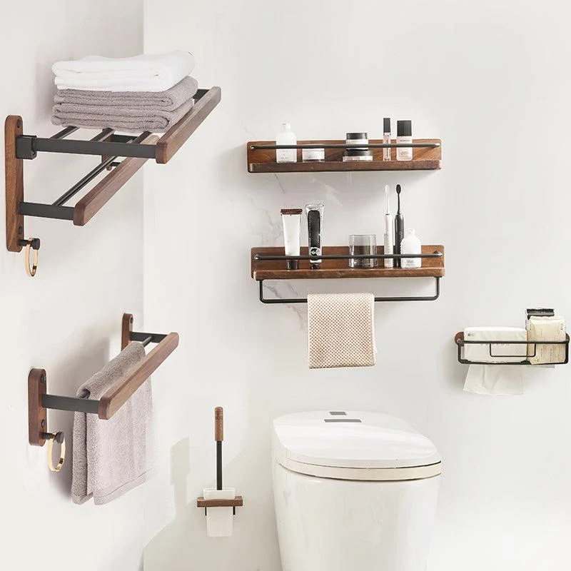 Modern Bathroom Accessory Kit Aluminum & Wood Bath Hardware Set -Bathlova