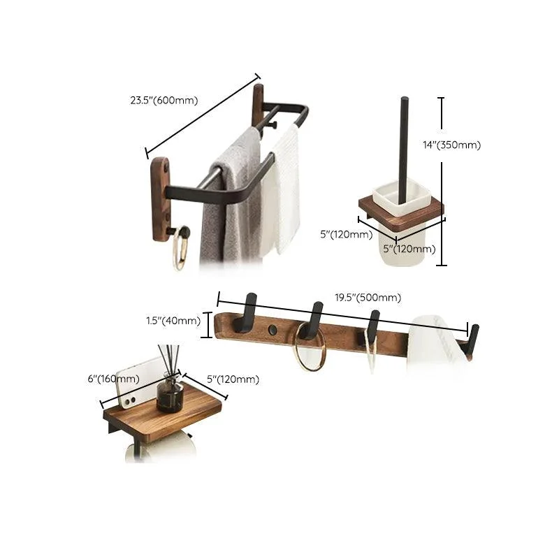 Modern Bathroom Accessory Kit Aluminum & Wood Bath Hardware Set -Bathlova