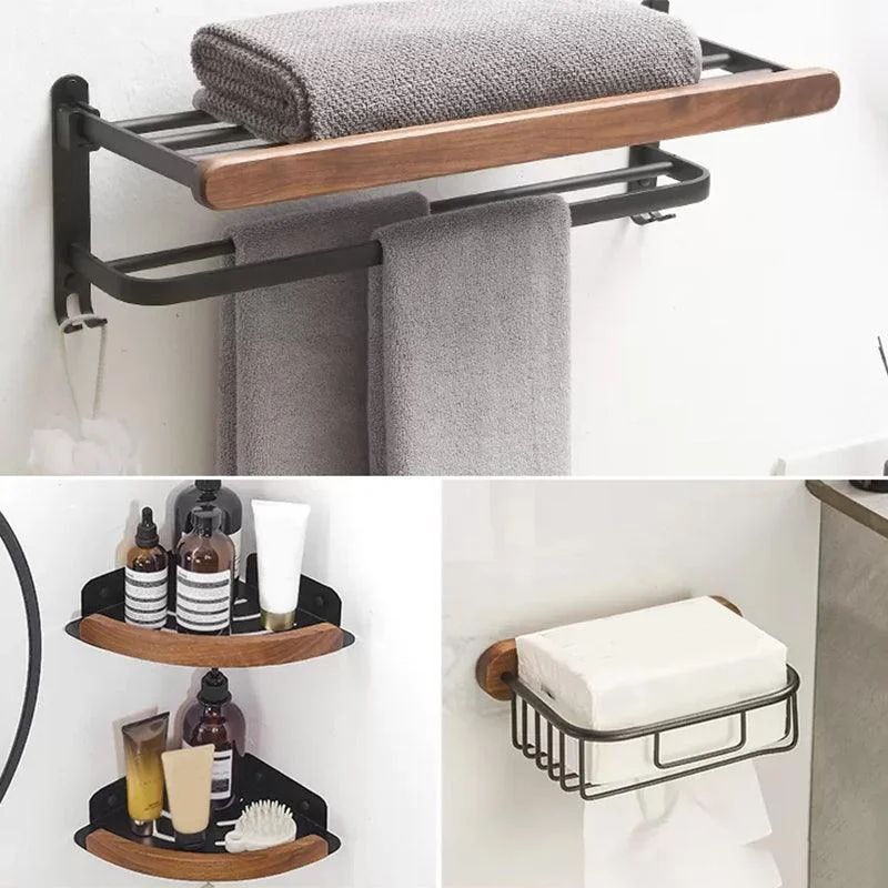 Modern Bathroom Accessory Kit Aluminum & Wood Bath Hardware Set -Bathlova