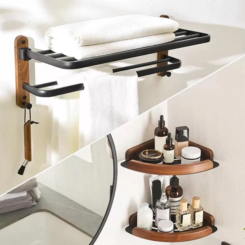 Modern Bathroom Accessory Kit Aluminum & Wood Bath Hardware Set -Bathlova