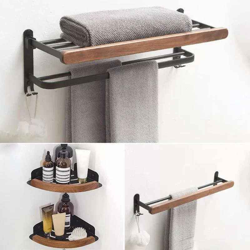 Modern Bathroom Accessory Kit Aluminum & Wood Bath Hardware Set -Bathlova