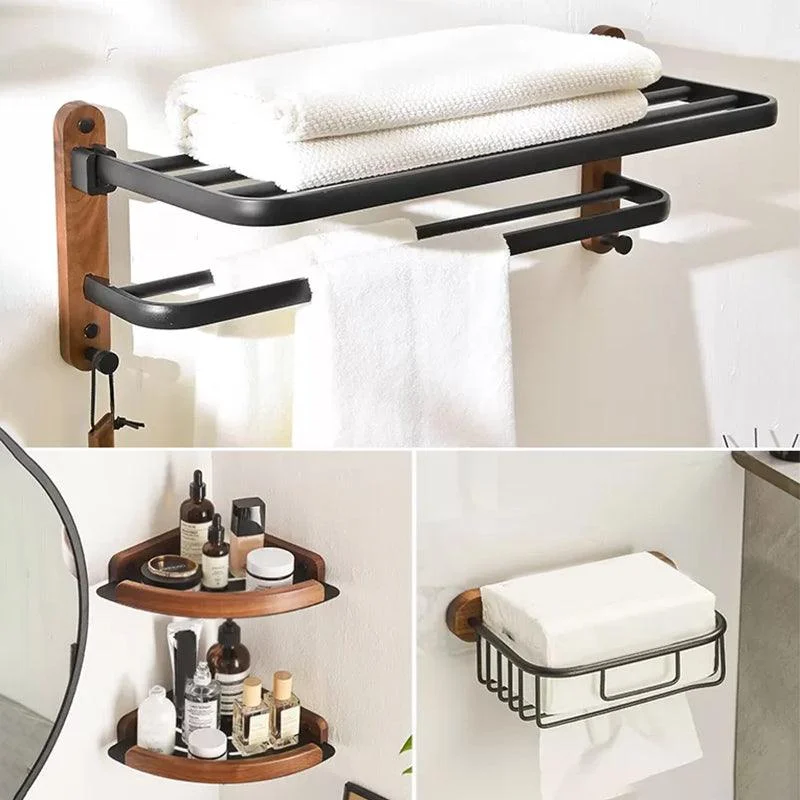 Modern Bathroom Accessory Kit Aluminum & Wood Bath Hardware Set -Bathlova