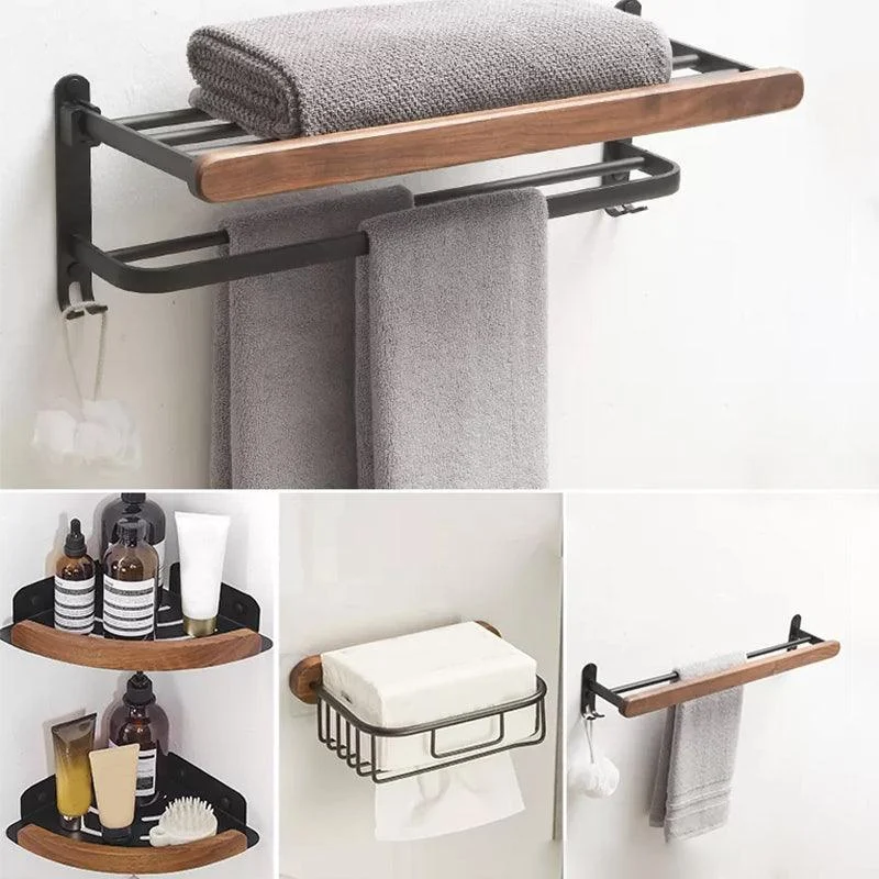 Modern Bathroom Accessory Kit Aluminum & Wood Bath Hardware Set -Bathlova