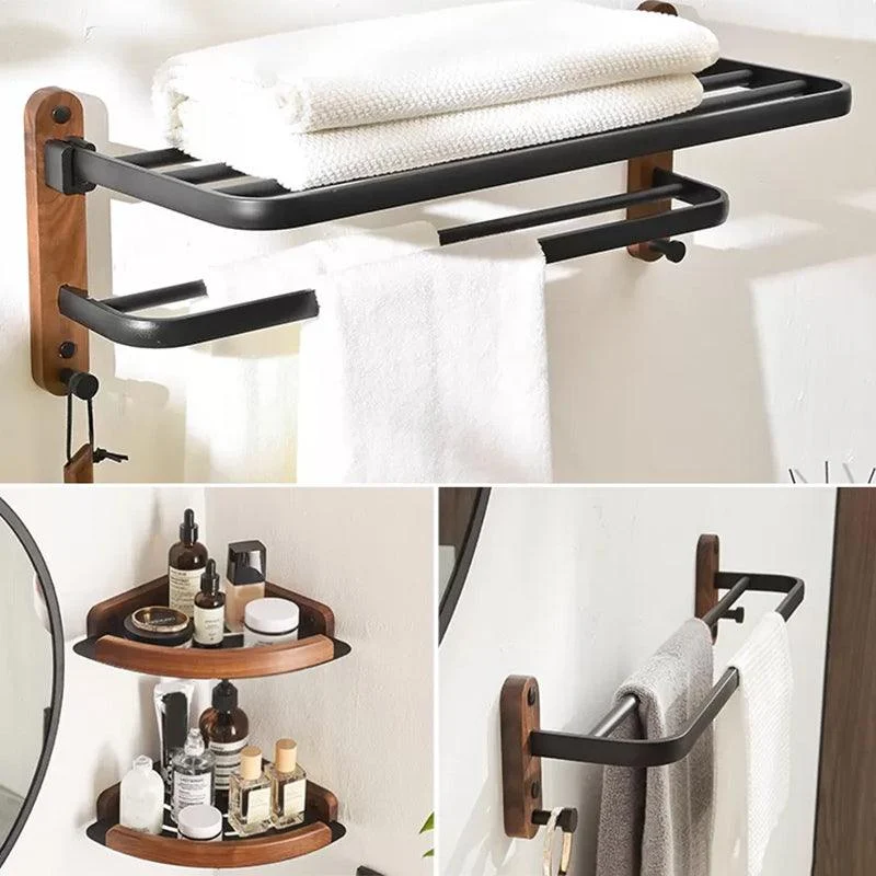 Modern Bathroom Accessory Kit Aluminum & Wood Bath Hardware Set -Bathlova