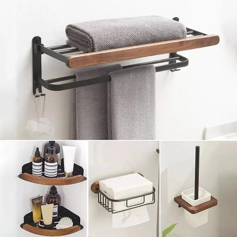 Modern Bathroom Accessory Kit Aluminum & Wood Bath Hardware Set -Bathlova