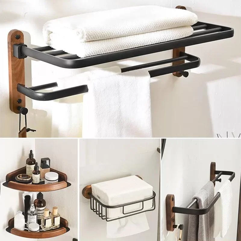 Modern Bathroom Accessory Kit Aluminum & Wood Bath Hardware Set -Bathlova