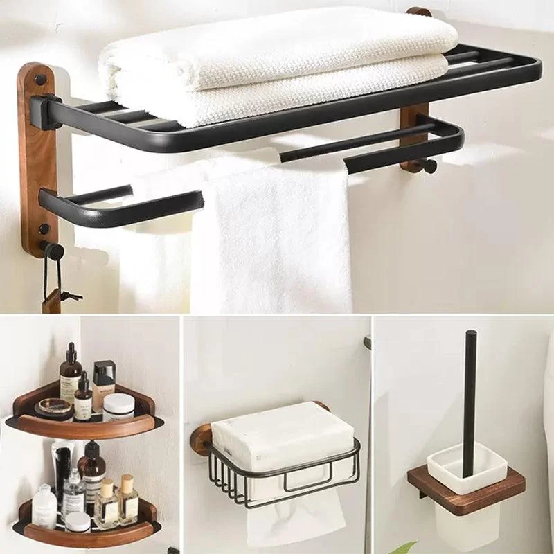 Modern Bathroom Accessory Kit Aluminum & Wood Bath Hardware Set -Bathlova