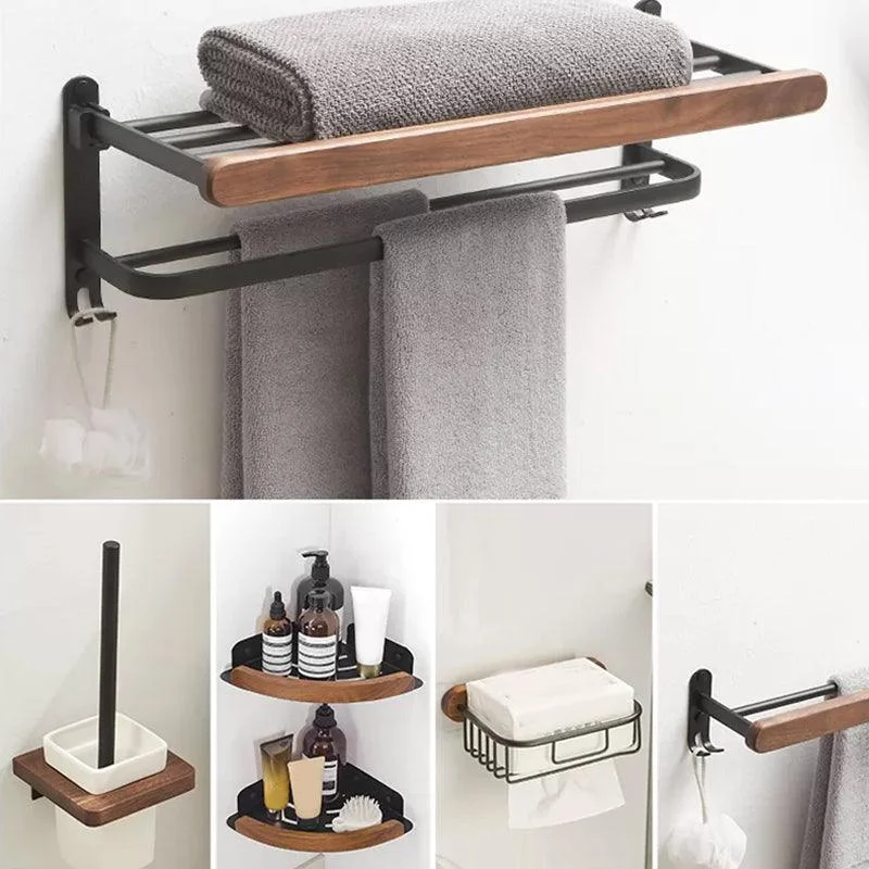 Modern Bathroom Accessory Kit Aluminum & Wood Bath Hardware Set -Bathlova