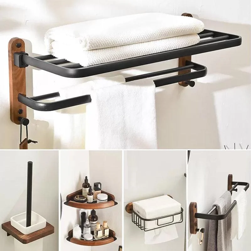 Modern Bathroom Accessory Kit Aluminum & Wood Bath Hardware Set -Bathlova