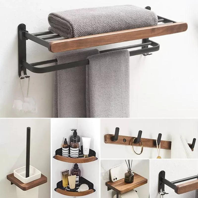 Modern Bathroom Accessory Kit Aluminum & Wood Bath Hardware Set -Bathlova