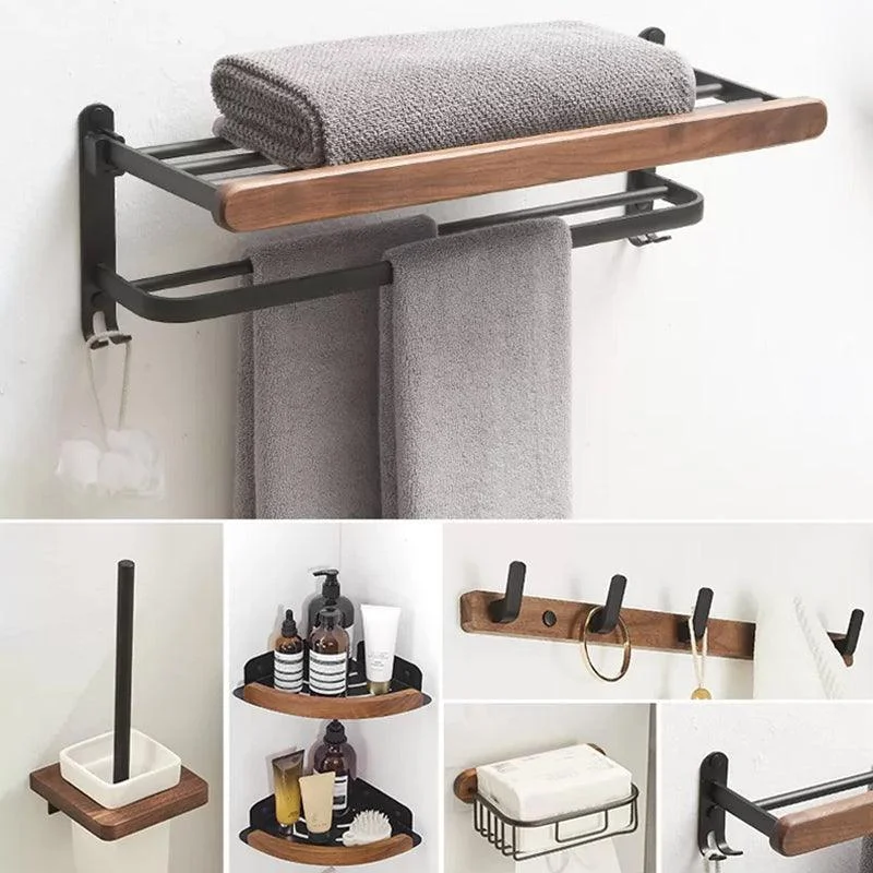 Modern Bathroom Accessory Kit Aluminum & Wood Bath Hardware Set -Bathlova