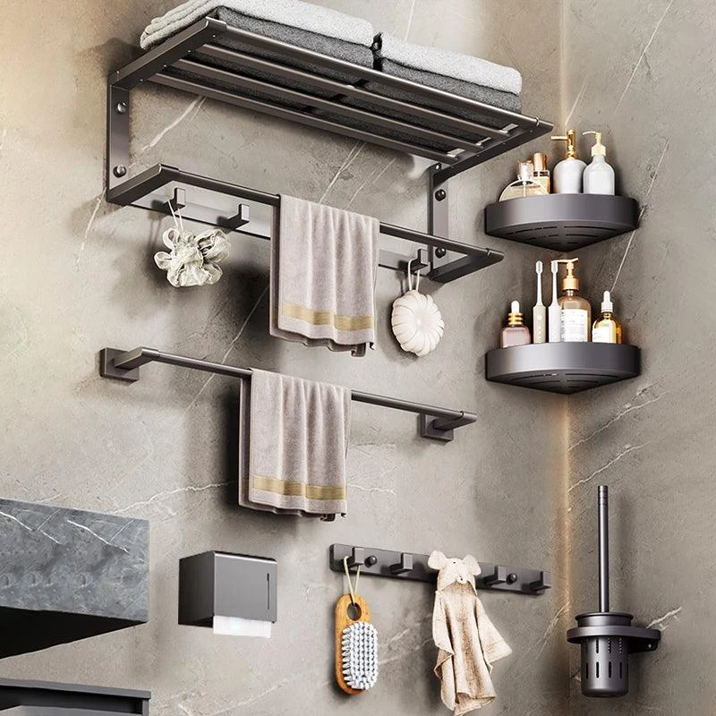 Modern Bathroom Accessory Kit Bath Shelf Towel Bar Grey Bath Hardware Set -Bathlova