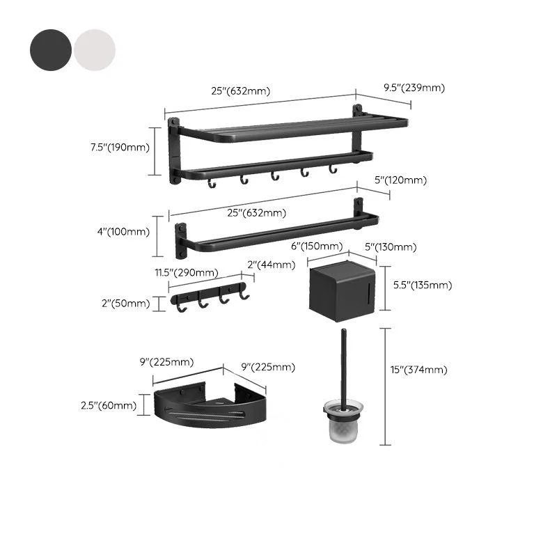 Modern Bathroom Accessory Kit Black Paper Holder Bath Shelf Bath Hardware Set -Bathlova