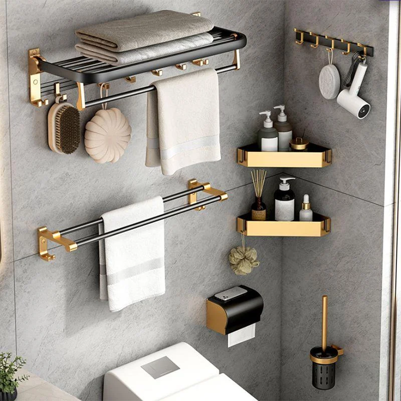 Modern Bathroom Accessory Kit Paper Holder Towel Bar Black Bath Hardware Set -Bathlova