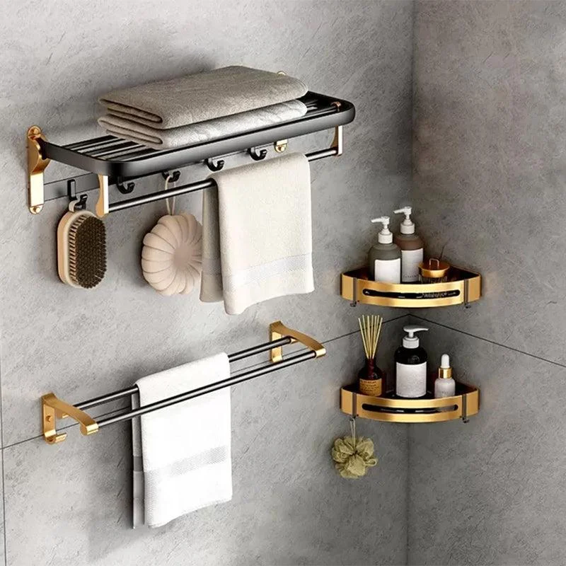 Modern Bathroom Accessory Kit Paper Holder Towel Bar Black Bath Hardware Set -Bathlova