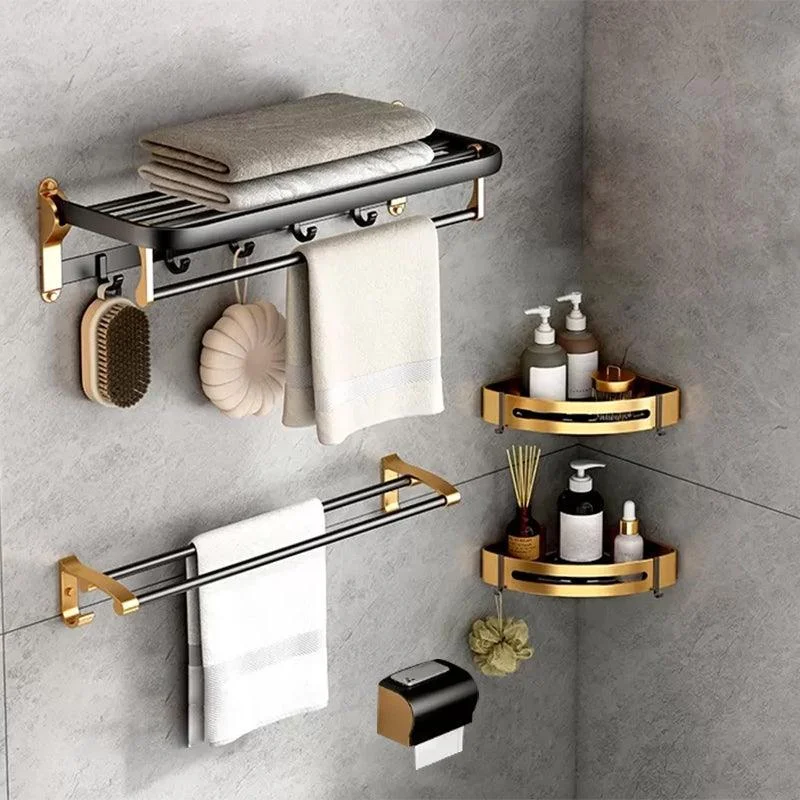 Modern Bathroom Accessory Kit Paper Holder Towel Bar Black Bath Hardware Set -Bathlova