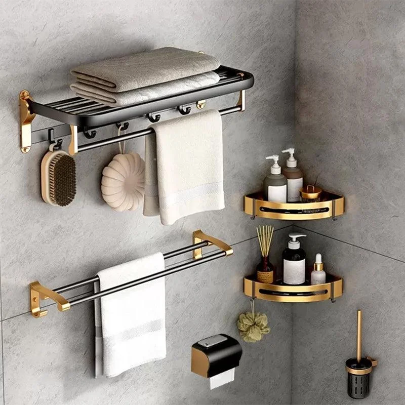 Modern Bathroom Accessory Kit Paper Holder Towel Bar Black Bath Hardware Set -Bathlova