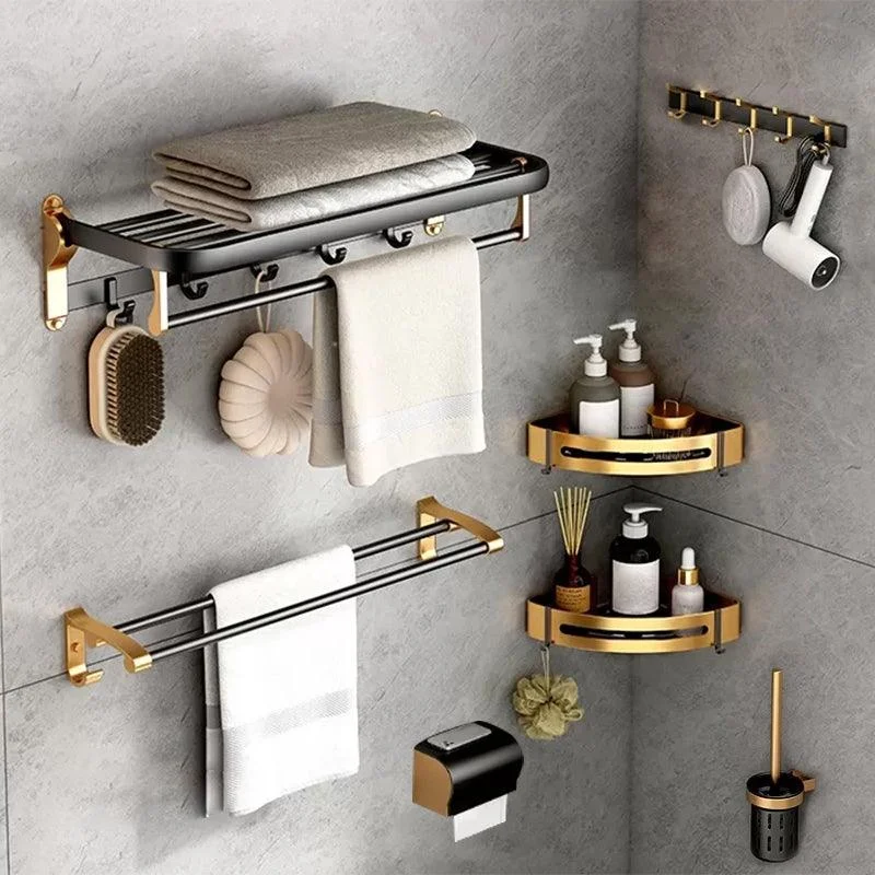 Modern Bathroom Accessory Kit Paper Holder Towel Bar Black Bath Hardware Set -Bathlova