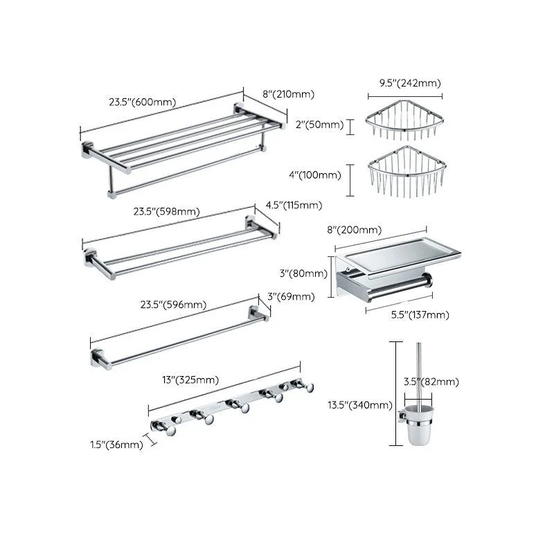 Modern Bathroom Accessory Kit Silver Bathroom Accessories Hardware Set -Bathlova