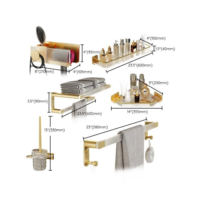 Modern Bathroom Accessory Set in Gold Metal and Acrylic Bath Hardware Set -Bathlova