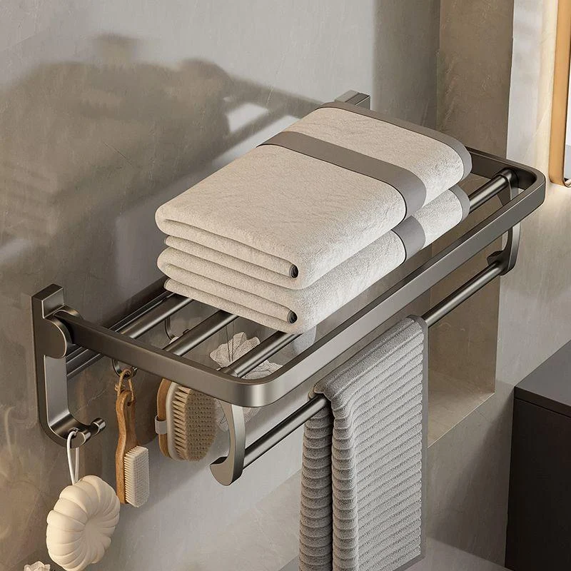 Modern Bathroom Accessory Set in Gray with Bath Shelf/Towel Bar/Robe Hooks & Paper Holder -Bathlova